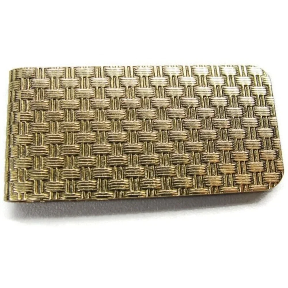Gold Tone Weave Pattern Money Clip Stainless Steel Wallet Credit Card Cash ID
